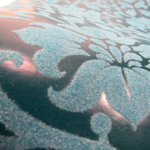 Vintage Turquoise Damask Flocked Wrapping Paper from Target 2006 45" long - Picture 5 of 8